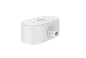White electrical junction box with cable connector.