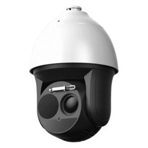 Surveillance camera with white and black casing.